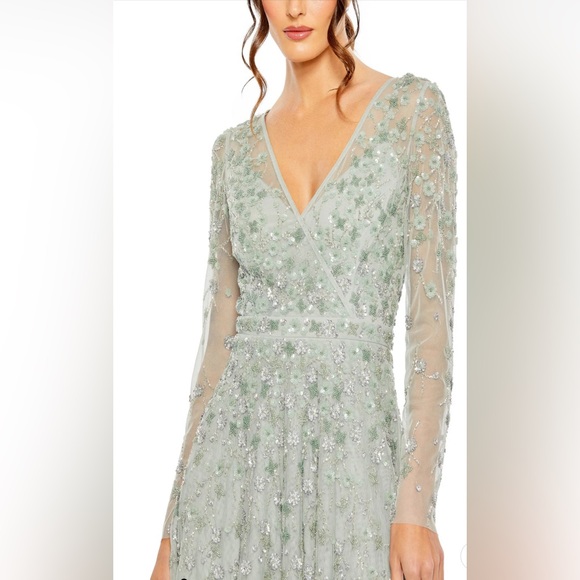 Embellished wrap over long sleeve A-line gown - Picture 3 of 3